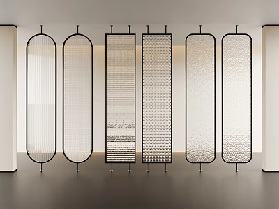 Modern Room Divider With Black Metal Frame And Various Textured Panels 3d model