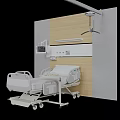 Medical Equipment Featuring Hospital Bed Wall Mounted Control Panel And IV Pole In Clinical Setting