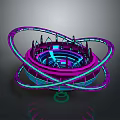 Futuristic Glowing Ring Structure With Blue And Purple Illumination And Central Tower Design