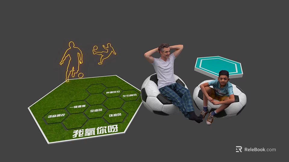 Interactive Zone With Green Hexagon Area Football Seats And People 3d model 