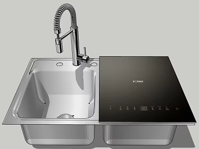 Modern Kitchen Sink With Pull Out Faucet And Black Countertop Control Panel 3d model
