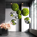 Modern Indoor Landscape Design with Hanging Greenery Balls Round Mirrors and Pink Flower Arrangement