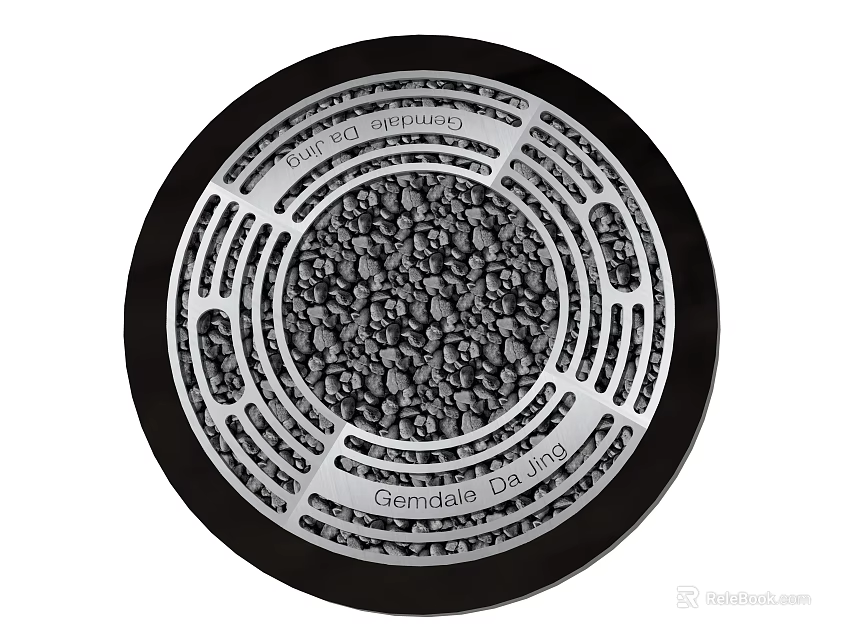 Stone And Wood Circular Manhole Cover With Textured Surface And Inscriptions 3d model 