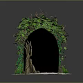 Lush Green Plants Surrounding Black Archway With Fresh Leaves And White Base