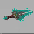 Fantasy Style Ornate Sword With Blue Crystal Blade Red Hilt And Golden Decorations
