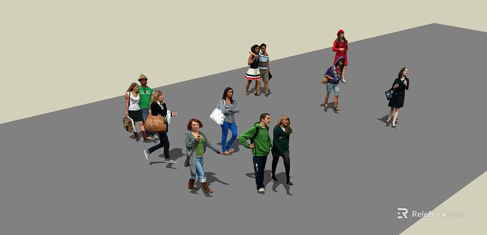 Group of Diverse People Walking Casually And Interacting In Outdoor Public Space 3d model 