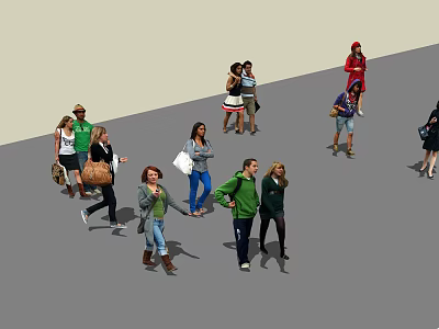 Group of Diverse People Walking Casually And Interacting In Outdoor Public Space 3d model