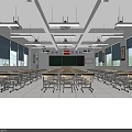 Bright Public Office Area Interior With Office Desks Computers Black Chairs Green Plants And Windows