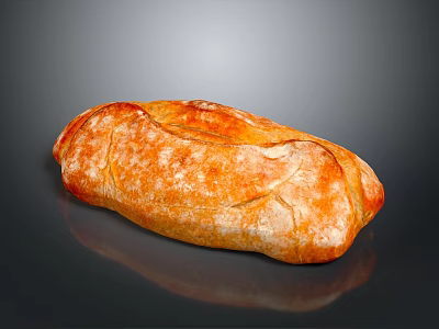 Fresh Artisan Bread With Golden Brown Crusty Surface Long Loaf Shiny On Dark Background 3d model