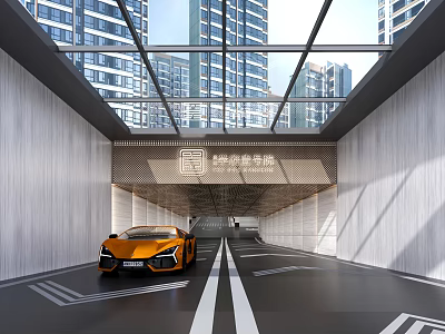 Modern Luxury Residential Underground Parking Lot With Glass Skylight Entrance For Smooth Vehicle Entry Experience 3d model