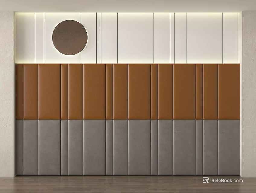 Modern Elegant Bedding Headboard Wall Three Tone Leather Upholstery Panel With Circular Decor 3d model
