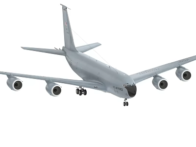 Gray Military Fighter Jet With Four Engines And Extended Landing Gear In Flight 3d model