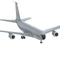 Gray Military Fighter Jet With Four Engines And Extended Landing Gear In Flight