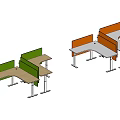 Modern Modular Office Desks With L Shaped Design Green Orange Partition Panels