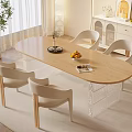 Modern Dining Table Set With Oval Wooden Top Four Light Sleek Chairs And Bright Decor