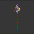 3D Model Spear With Blue Top Yellow Decorations And Red Green Shaft