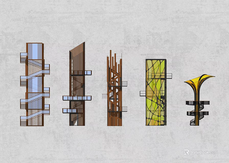 Modern Roadside Facilities With Various Decorative Pillars And Street Lamp Designs 3d model 