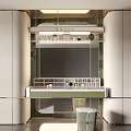 Modern Dressing Table With Mirror Lighting And Cosmetic Storage On Green Countertop
