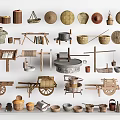 Traditional Rustic Garden Ornaments With Baskets Clay Pots Wheelbarrows And Woven Items