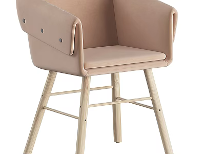 Modern Light Pink Upholstered Lounge Chair With Wooden Legs And Armrest Design Details 3d model