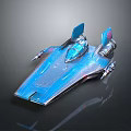 Futuristic Blue Winged Sci Fi Spaceship With Transparent Cockpit And Metallic Thrusters 3d model