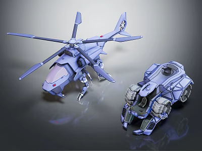 Detailed Futuristic Helicopter With Mechanical Design And Sci Fi Vehicle Model 3d model