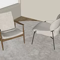 Modern Light Beige Leisure Chairs With Wooden And Metal Legs On Round Rug