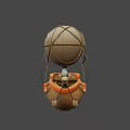Wooden Ship With Hot Air Balloon Red Flag And Cannon Design Features