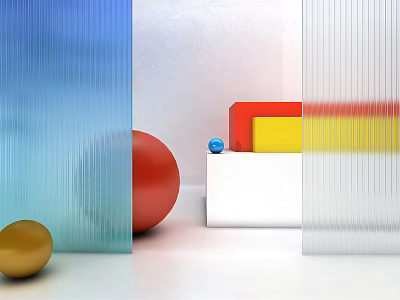 Transparent Room Divider With Colorful Spheres And Geometric Shapes In Modern Interior 3d model