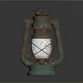 Vintage Green Kerosene Lamp With Rustic Metal Structure And Glass Cover