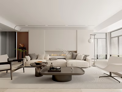Modern Living Room Interior With White Sofa Coffee Table Fireplace And Floor Lamp 3d model