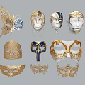 Ornate Venetian Masks With Golden Decorations Blue Patterns Butterfly Designs And Intricate Styles