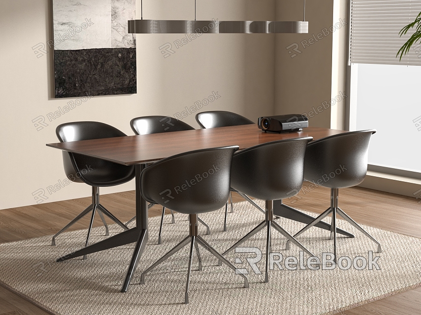 Modern Meeting Table and Chair Office Table and Chair Combination Desk Solid Wood Table Office Chair Projector Chandelier model