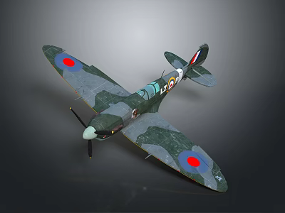 Vintage World War II Fighter Airplane With Military Camouflage Paint And Red Blue Wing Insignia 3d model