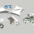 Various Recreational Vehicles With Camping Gear And Canopies For Outdoor Travel