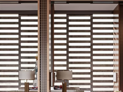 Modern Clubhouse Interior Design With Wooden Blinds And Floor Lamps 3d model