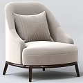 Velvet Upholstered Modern Beige Single Armchair With Striped Cushion And Wooden Legs