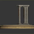 Classical Architectural Columns On Circular Platform With Red Ornaments And Golden Trim