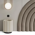 Modern Arched Upholstered Background Wall With Round Decorative Lights And Soft Tones 3d model