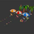 Colorful Outdoor Beach Furniture Setup With Umbrellas Beach Chairs And Palm Trees