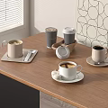 Stylish Various Cups on Wooden Table with Lids White Coffee Cups Small Spoons and Marshmallows