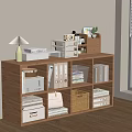 Modern Wooden Bookshelf With Table Lamp Books File Folders And Storage Boxes