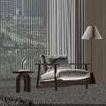 Modern Accent Chair With Wooden Frame Beige Cushion Side Table And Floor Lamp