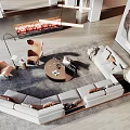 Modern Duplex Living Room Interior Design With Pendant Lights Fireplace And Sofa