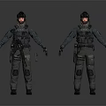 Dual Pose Tactical Game Movie Character With Helmet Vest Knee Pads Firearm And Dark Clothing