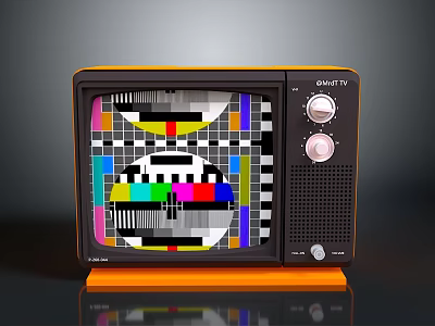 Vintage Orange Electronic TV Appliance With Colorful Test Pattern Screen 3d model