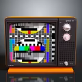 Vintage Orange Electronic TV Appliance With Colorful Test Pattern Screen