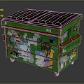 Green Trash Bin With Colorful Graffiti Stickers Rusted Surface And Black Lid