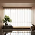 Indoor Public Chair By Large Window With Wooden Walls White Blinds And Green Plant