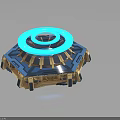 Advanced Futuristic Equipment With Blue Glowing Ring And Polygonal Metallic Base